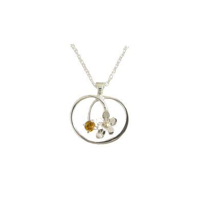 Sterling Silver Pendant Burren Flower with Gold Bead and Set with Citrine Stone