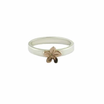 Sterling Silver Burren Flower Ring with Red Gold Flower