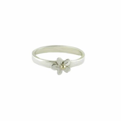 Sterling Silver Burren Flower Ring with Gold Bead