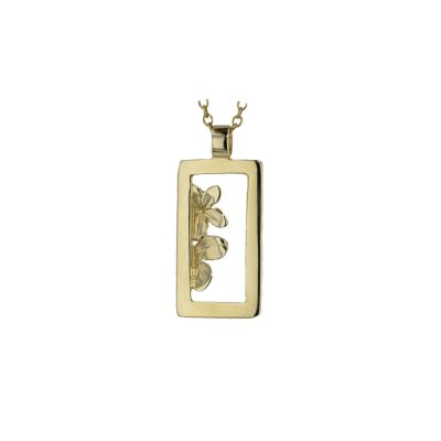 9ct. Yellow Gold Burren Flower Rectangle Pendant