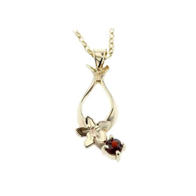 9ct. Gold Pendant, with Burren Flower & Claw Set Garnet