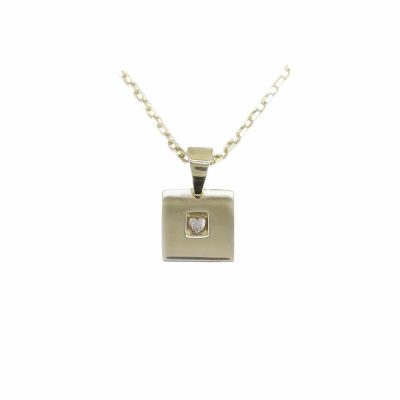 9ct. Yellow Gold Square Pendant with Textured Centre Heart