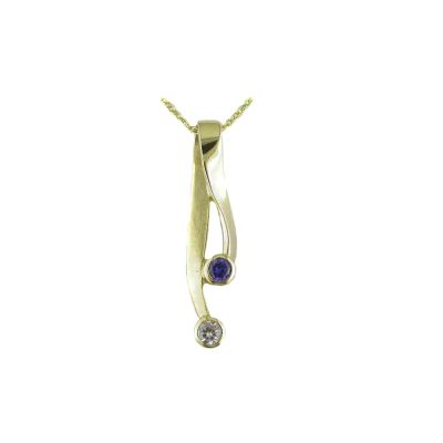 9ct. Yellow Gold Pendant with Bezel Set Iolite and CZ