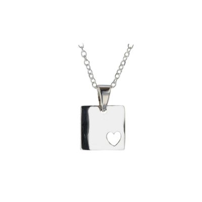 Silver Square Pendant with Carved Out Heart