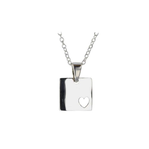 Jewellery Silver Square Pendant with Carved Out Heart