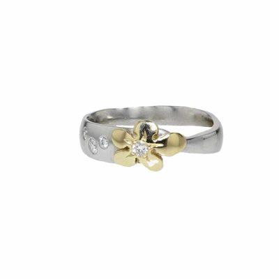 Platinum, Diamond and Yellow Gold Burren Flower Ring