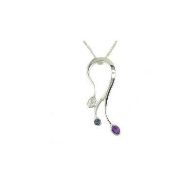 Sterling Silver Pendant Set with 3 Stones CZ, Blue Topaz and Amethyst