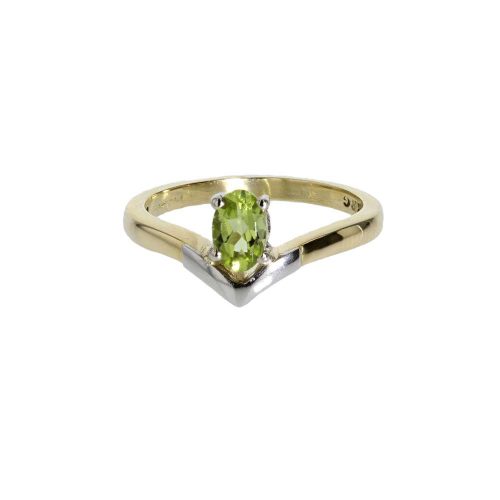 Dress Rings Oval Peridot, 9ct. Yellow Gold and Platinum Ring