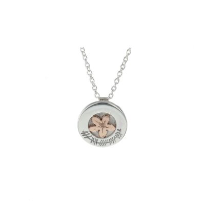 Sterling Silver Pendant with Ogham Writing and Red Gold Burren Flower