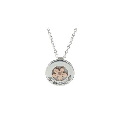 Burren Carousel Sterling Silver Pendant with Ogham Writing and Red Gold Burren Flower