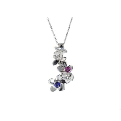 9ct. White Gold Pendant with Rhodolite and Sapphire