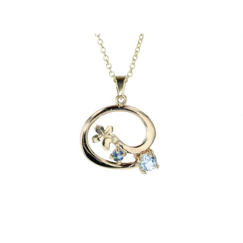 Burren Collection Sky Blue Topaz & London Blue Topaz 9ct. Gold Burren Flower Pendant