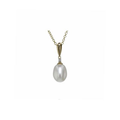 9ct Yellow Gold Pearl and Diamond Pendant