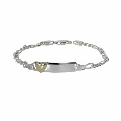 Sterling Silver ID Bracelet with 9ct. Gold Heart