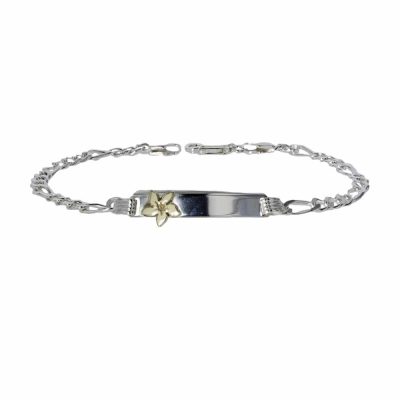 Sterling Silver ID Bracelet with Gold Burren Flower