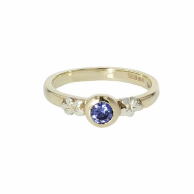 9ct. Yellow Gold Burren Flower Ring with Tanzanite