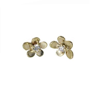 9ct. Yellow Gold Burren Flower Earrings with CZ