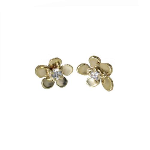 Burren Collection 9ct. Yellow Gold Burren Flower Earrings with CZ