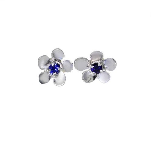 Burren Carousel 9ct. White Gold Burren Flowers Earrings with Sapphire