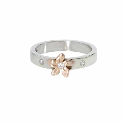 9ct. White Gold Burren Flower Ring with Rose Gold Flower
