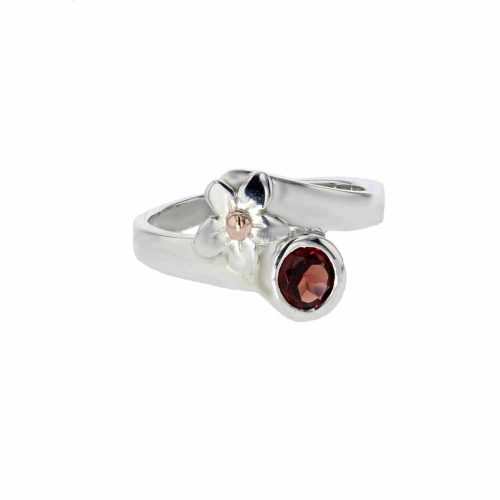 Burren Collection Sterling Silver Burren Flower Ring with Garnet