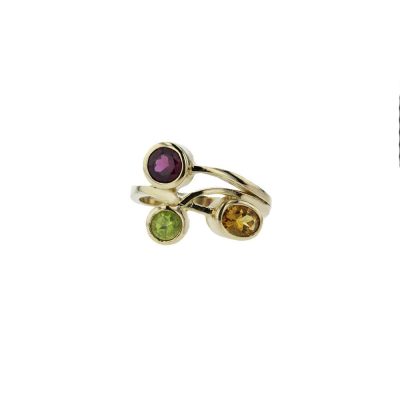 9ct. Gold Ring with Citrine, Peridot & Rhodolite Garnet