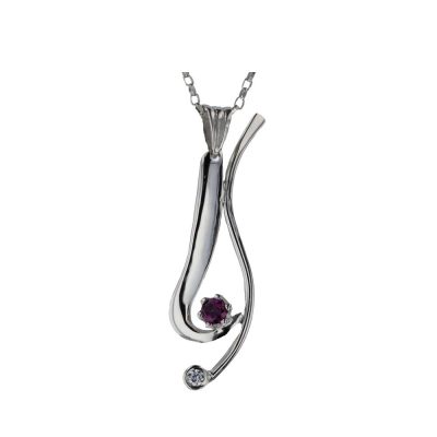 9ct. White Gold Pendant Pink Rhodolite Garnet & CZ