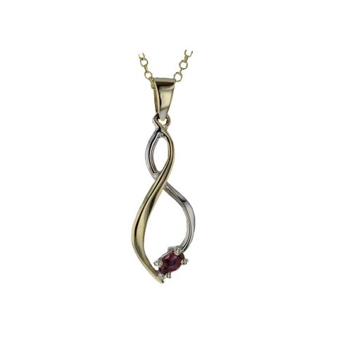 Gold Pendants 9ct. Yellow & White Gold Pendant with Rhodolite Garnet