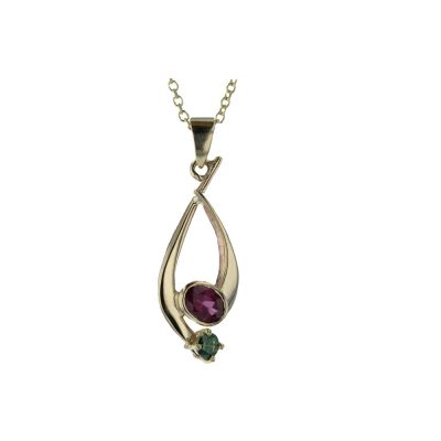 9ct. Yellow Pendant with Rhodolite Garnet & Green CZ