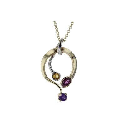 9ct. Gold Pendant with Amethyst, Citrine & Rhodolite Garnet