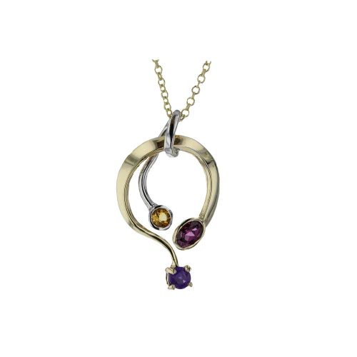Gold Pendants 9ct. Gold Pendant with Amethyst, Citrine & Rhodolite Garnet