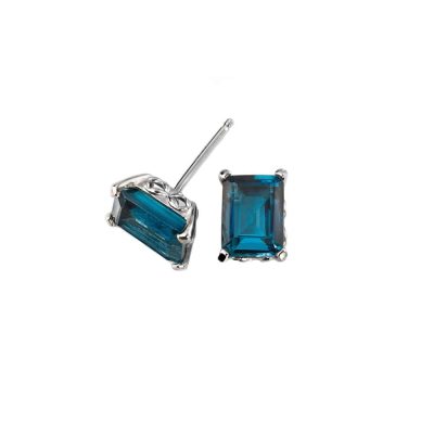 Emerald Cut London Blue Topaz Earrings