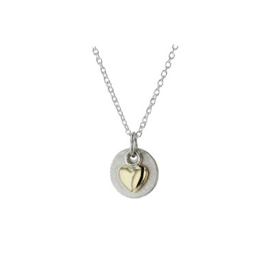 Sterling Silver Pendant with 9ct. Gold Heart, Textured Disc