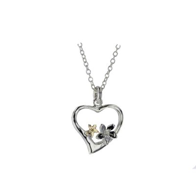 Sterling Silver Heart Pendant with Silver and Gold Burren Flowers
