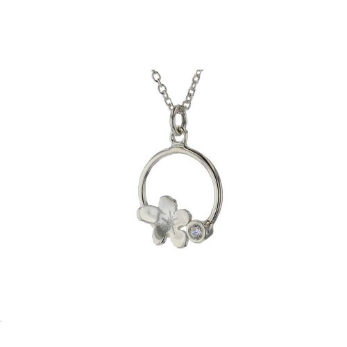 Burren Collection Sterling Silver Burren Flower Pendant with Bezel set CZ