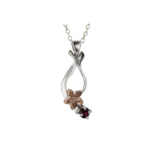 Burren Collection Rose Gold Burren Flower & Rhodolite Garnet Pendant