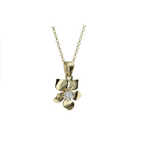 Burren Collection 9ct. Gold Burren Flower Pendant with CZ
