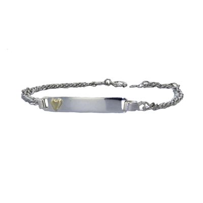 Sterling Silver Kids ID Bracelet with 9ct. Gold Heart