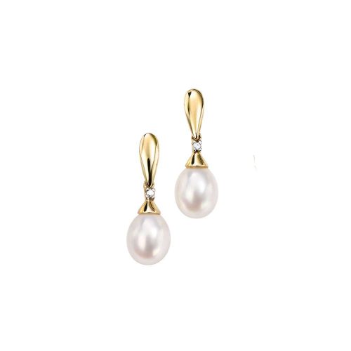 Earrings 9ct. Yellow Gold Pearl and Diamond Earrings