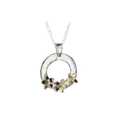 Sterling Silver Burren Flower Pendant with 3 9ct Yellow Gold Flowers