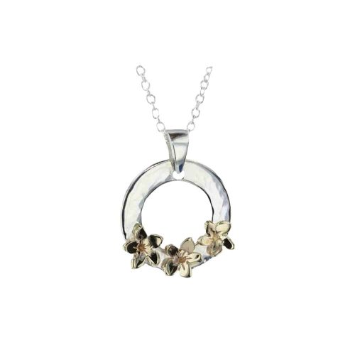 Burren Collection Sterling Silver Burren Flower Pendant with 3 9ct Yellow Gold Flowers