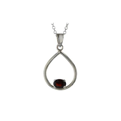 Sterling Silver Pendant with Claw Set Garnet