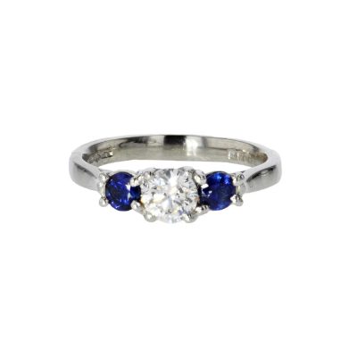 Diamond and Sapphire 3 Stone Platinum Ring
