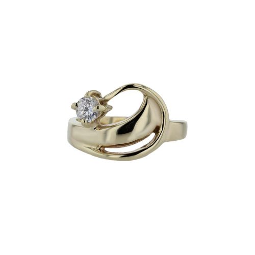 Dress Rings 9ct Yellow Gold Wave Ring with Claw set CZ