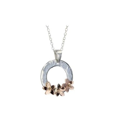 Sterling Silver Pendant with 3 9ct Rose Gold Burren Flowers