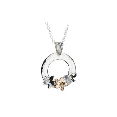 Sterling Silver Pendant with 1, 9ct. Rose Gold Burren Flower