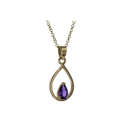9ct Yellow Gold Pear Shaped Amethyst Pendant
