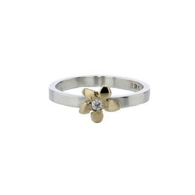 Sterling Silver Burren Flower Ring with 9ct Gold Flower and CZ