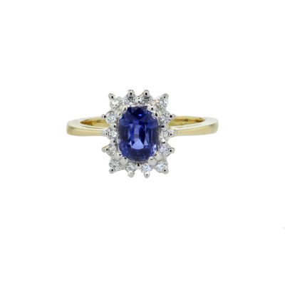 Cushion Shaped Blue Sapphire & Diamond Ring, 18ct Yellow Gold