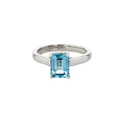 9ct White Gold Ring, Emerald Cut Sky Blue Topaz